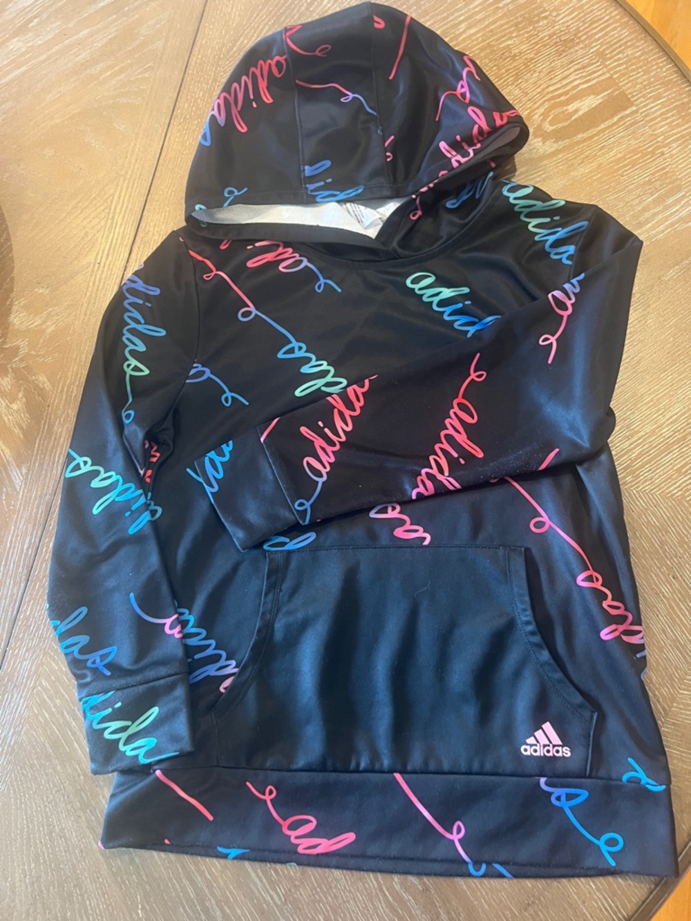 adidas Black Hoodie with Multicolor Script Logo
